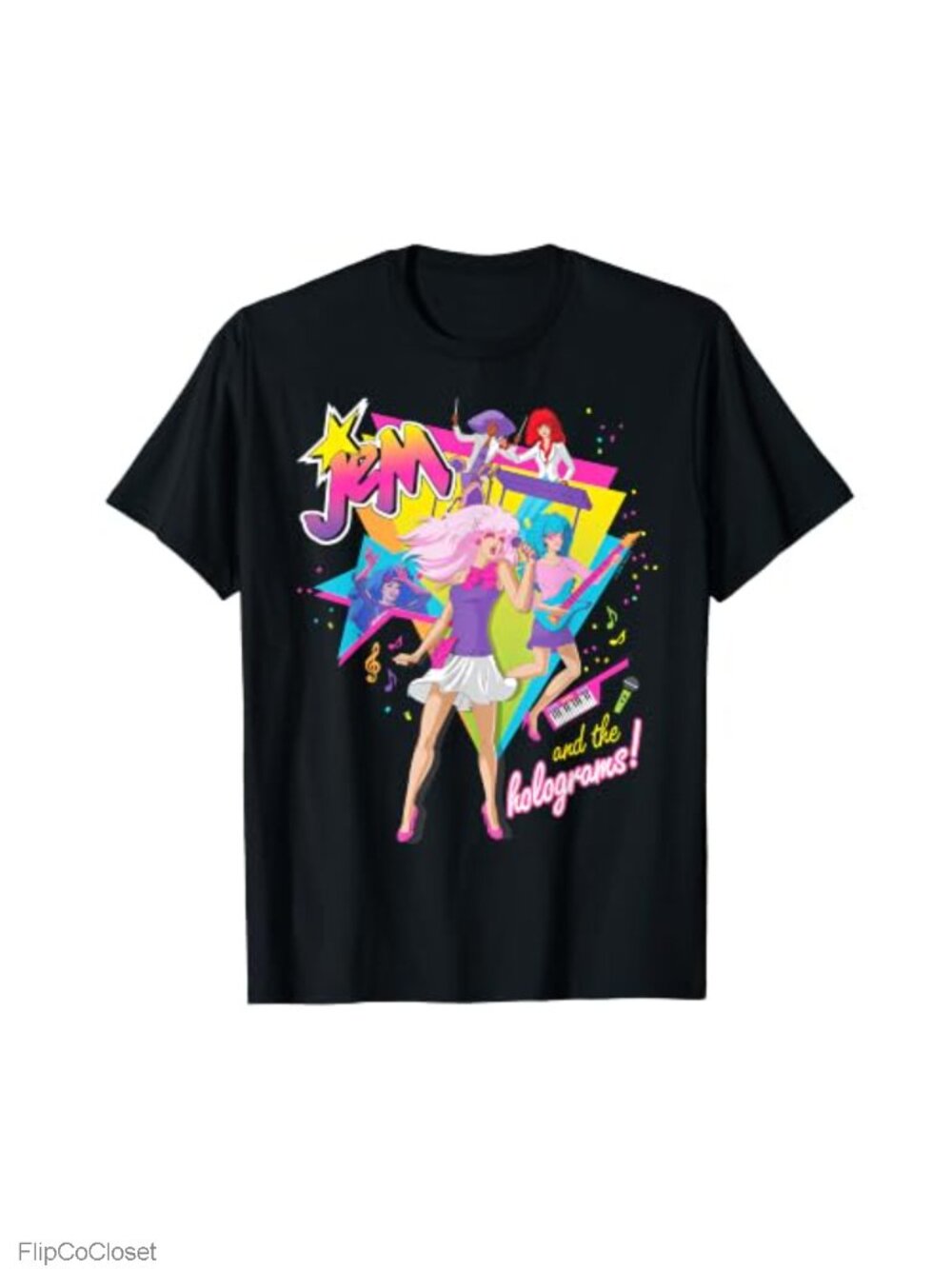 Jem and The Holograms 80s Rock Retro Graphic T-Shirt Crew Neck Tee
